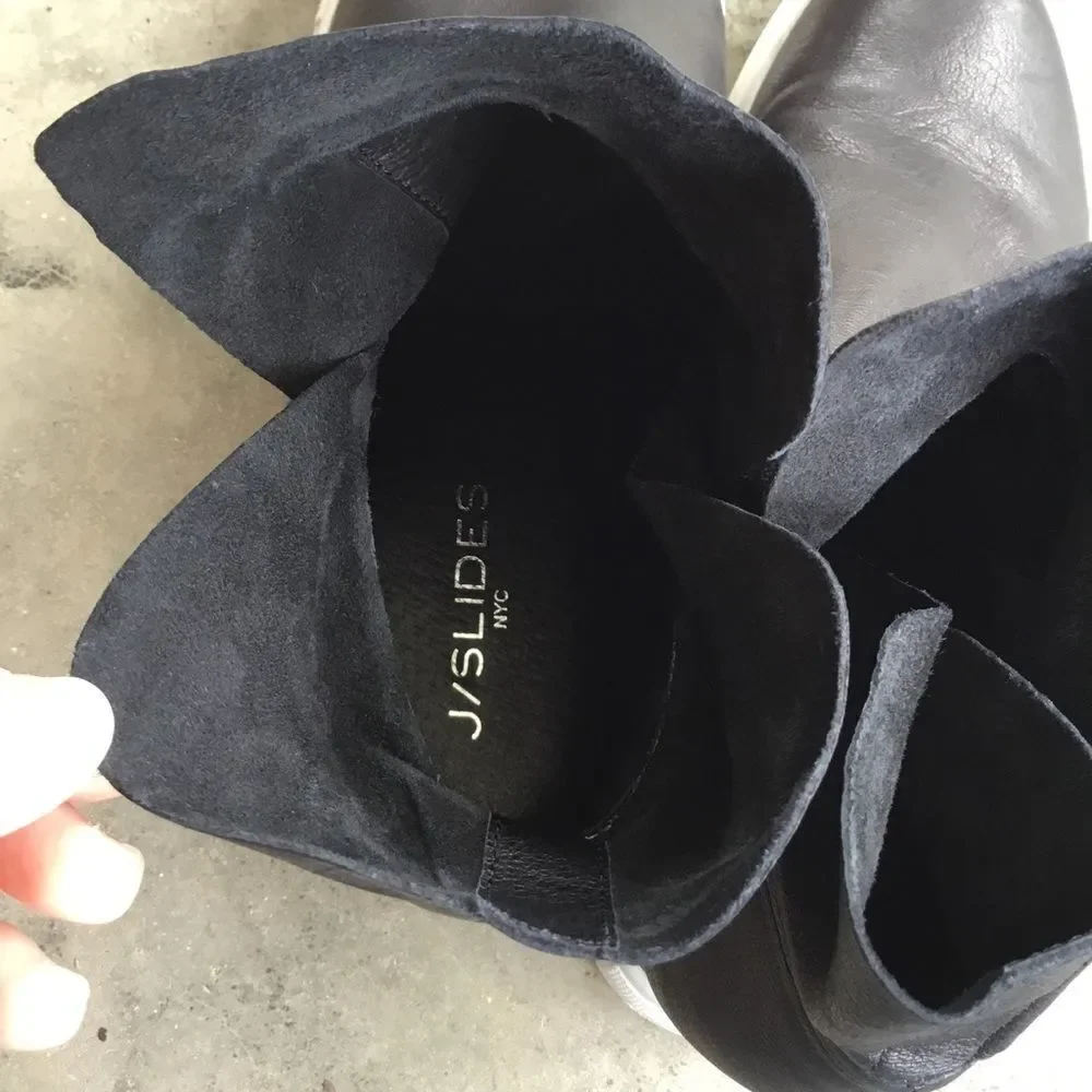 J/SLIDES Posh Hidden Wedge Round‎ Toe Platform Sneaker Black Leather